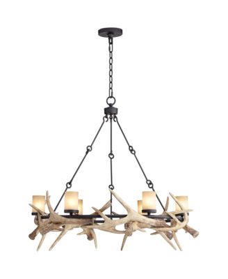 Antler Lodge Black Large Round Chandelier 36 3/4" Wide Natural Country Cottage Rustic LED Woven Deer Horn 6-Light Fixture Dining Room House Island Entryway Bedroom Living Room