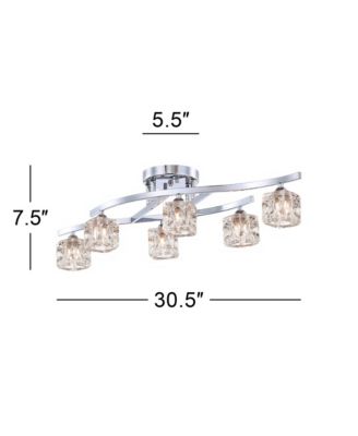Modern Ceiling Light Semi Flush Mount Fixture 30 1/2" Wide Chrome 6-Light Clear Glass Crystal Cube Shades for Bedroom Kitchen