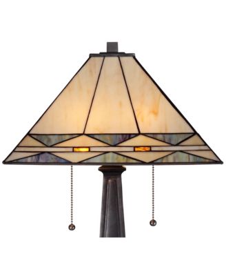 Art Deco Accent Table Lamp 21.5" High Mission Bronze Stained Glass Shade for Living Room Family Bedroom Bedside Office