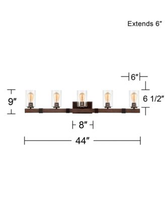 Poetry 44" 5-Light Wall Fixture Rustic Industrial Design, Wood Grain Bronze, Clear Seedy Glass Vanity Light