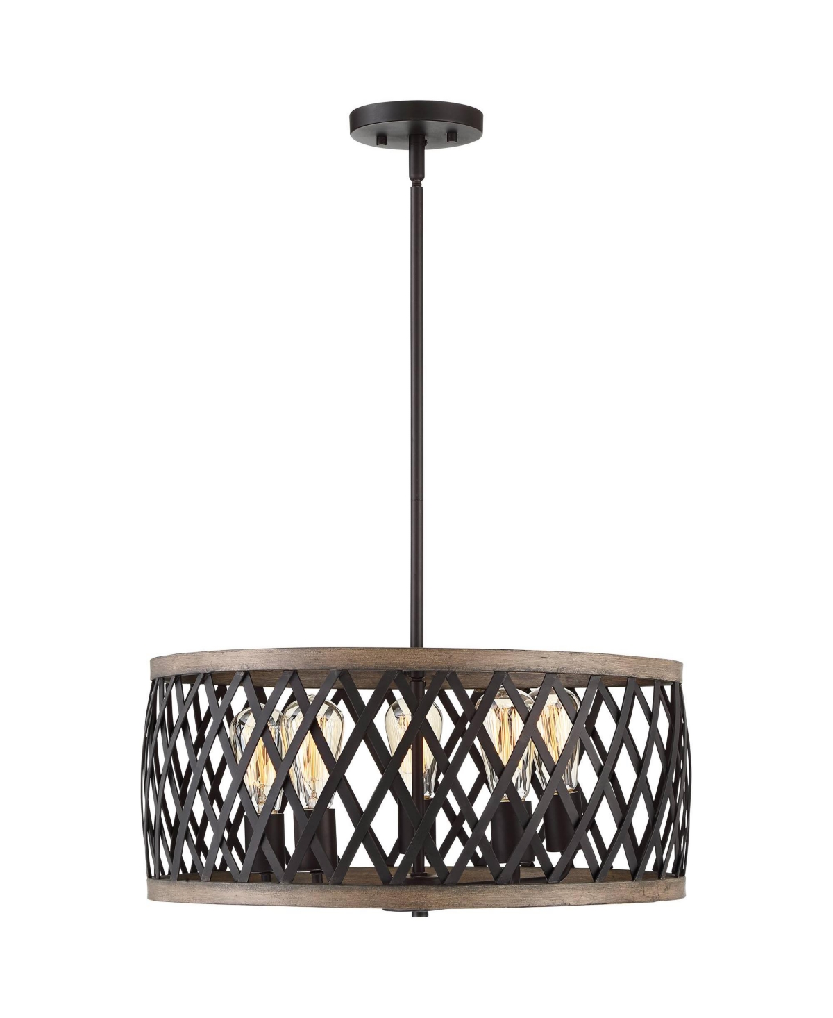 Franklin Iron Works Aruba Woodgrain Bronze Pendant Chandelier Lighting Wide Modern Industrial Drum 5-Light Fixture for Dining Room Living House Ho