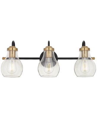 Brade Industrial Modern Wall Light Black Gold Hardwired 22.75" 3-Light Fixture Clear Glass Shades for Bedroom Bathroom Vanity Reading Living Room Hallway House Home Decor