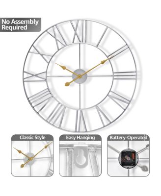 Large Wall Clock for Living Room Decor - Roman Numeral Wall Clock for Kitchen - 16 inch Wall Clock Decorative (Gold)