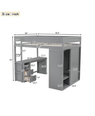 Simplie Fun Wood Full Size Loft Bed With Wardrobes And 2-Drawer Desk With Cabinet