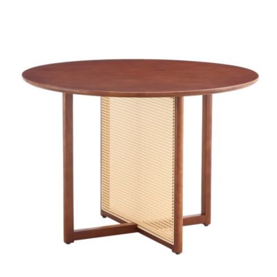 Retro Chinese Solid Wood Round Imitation Rattan Table Desk