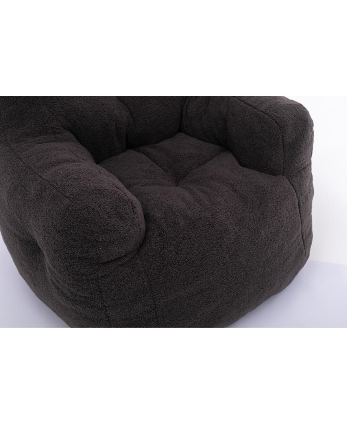 Simplie Fun Soft Tufted Foam Bean Bag Chair With Teddy Fabric Dark Gray