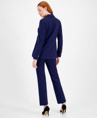 ANNE KLEIN WOMENS FAUX DOUBLE BREASTED JACKET PLEATED TOP PULL ON PANTS 