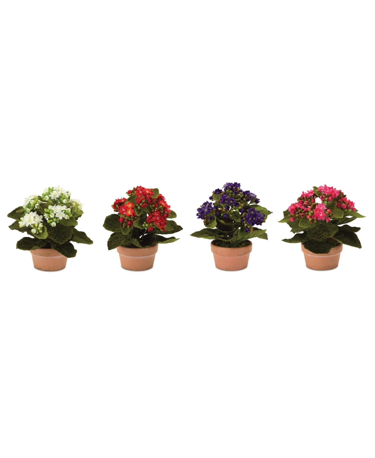 Set of 4 Kalanchoe Plants with Pots-7 Inches High, Lifelike Artificial Flowers in Stylish Containers for Home Decor - Multicolor