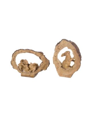 Rustic Rabbit with Log Sculpture Vintage-Inspired Accents (Set of 2)