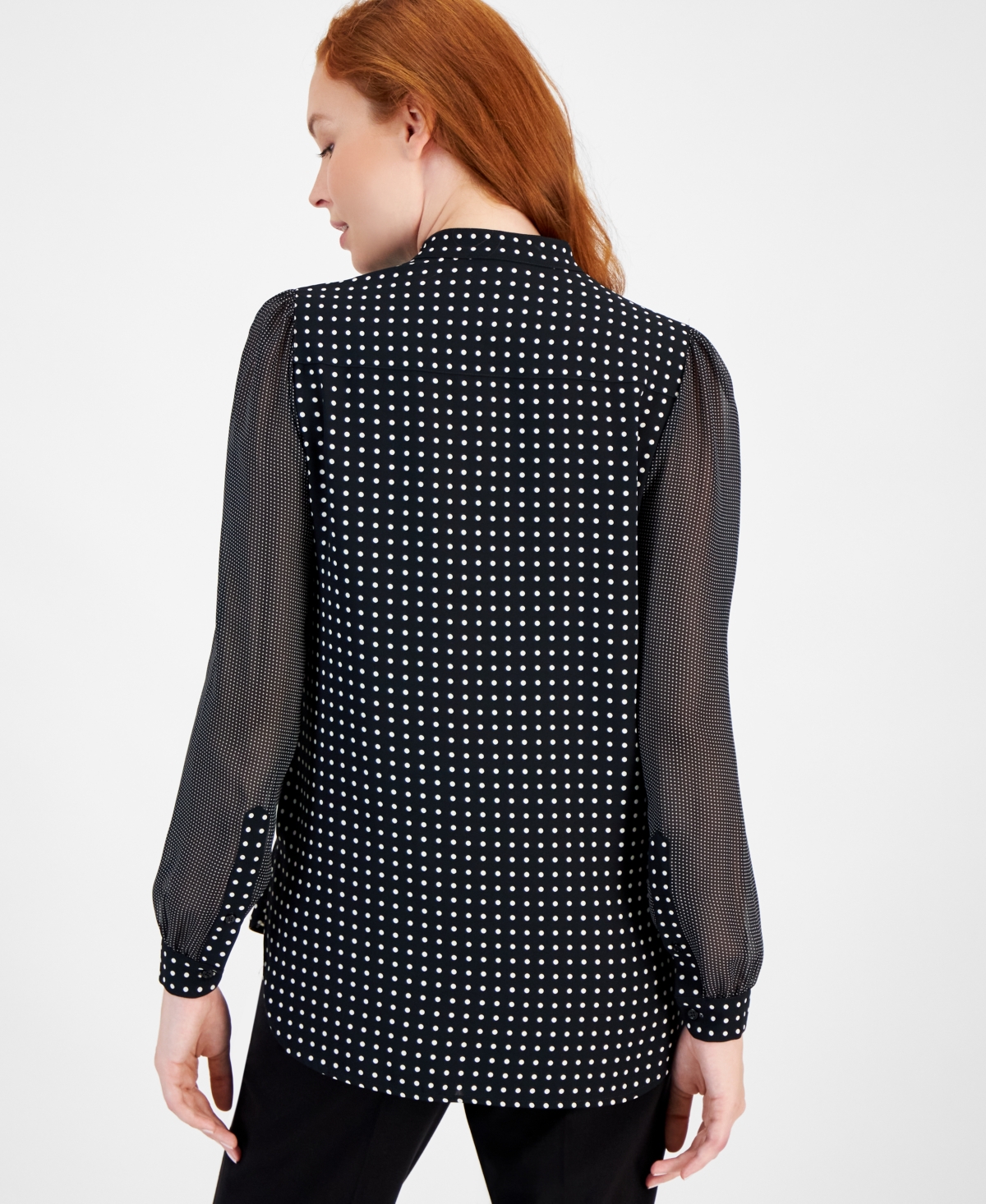 Anne Klein Sheer Dot-Print Blouse -White