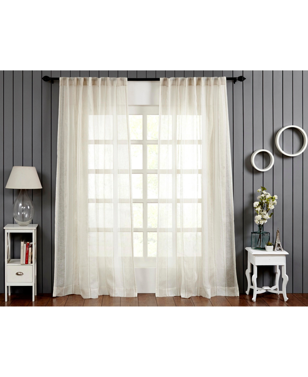 Lurex Linen Sheer Curtain Panel - Rod Pocket and Hidden Back Tabs - Grey