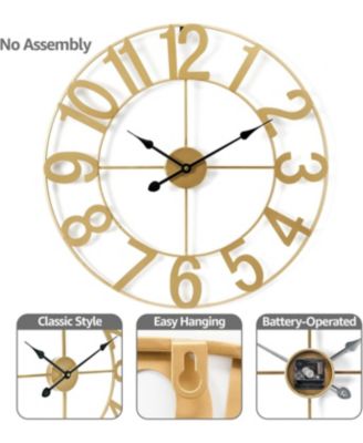Large Wall Clock for Living Room Decor - Numeral Wall Clock for Kitchen - 24 inch Wall Clock Decorative (Gold)