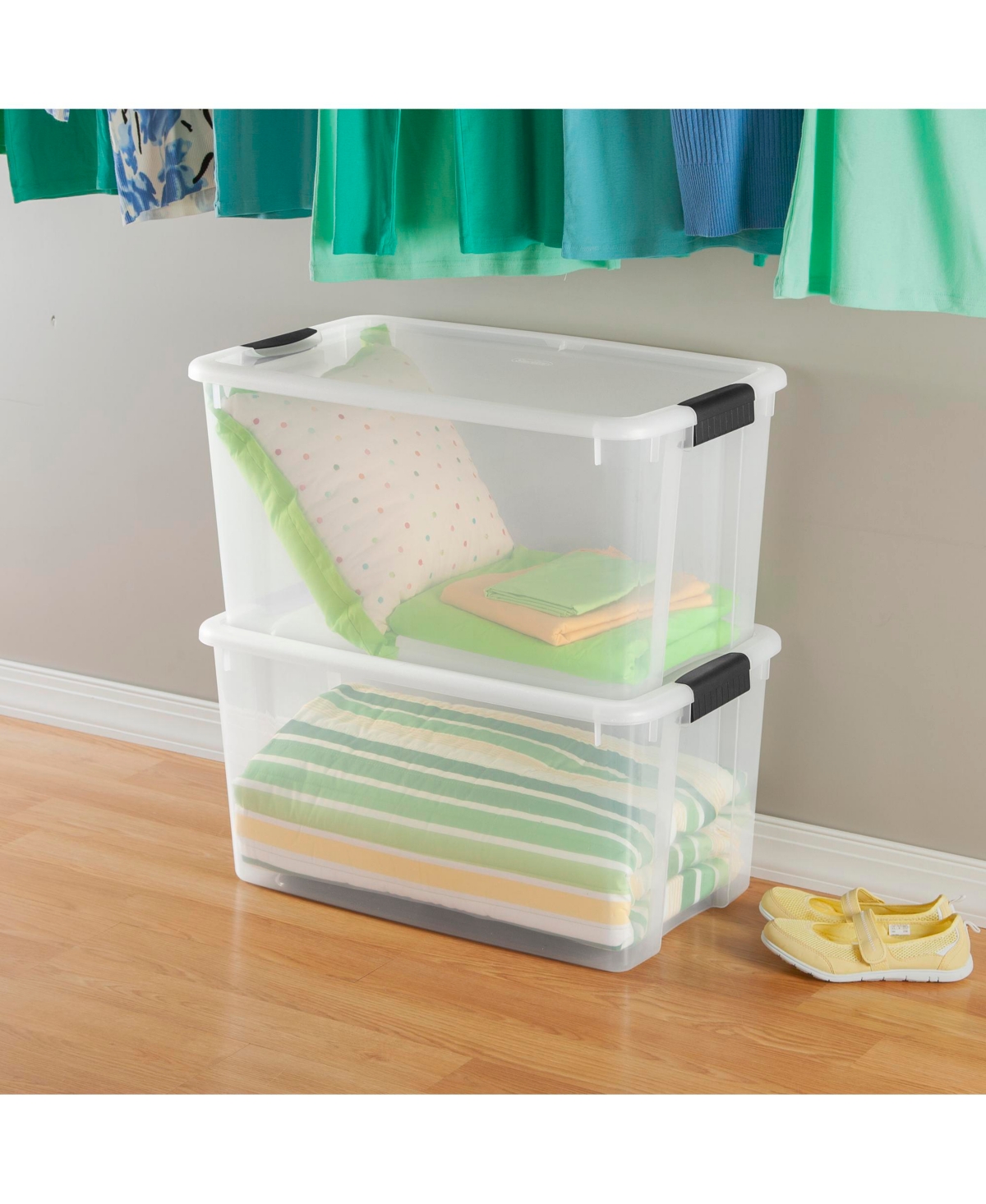 Sterilite 70 Qt Clear Plastic Stackable Storage Bin w/Latch Lid, 12 Pack - White