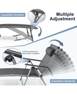 2PCS Patio Lounge Chair Rustproof Aluminum Folding Chaise w/ Adjustable Backrest & Footrest
