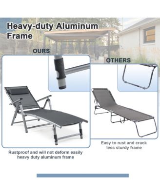 2PCS Patio Lounge Chair Rustproof Aluminum Folding Chaise w/ Adjustable Backrest & Footrest