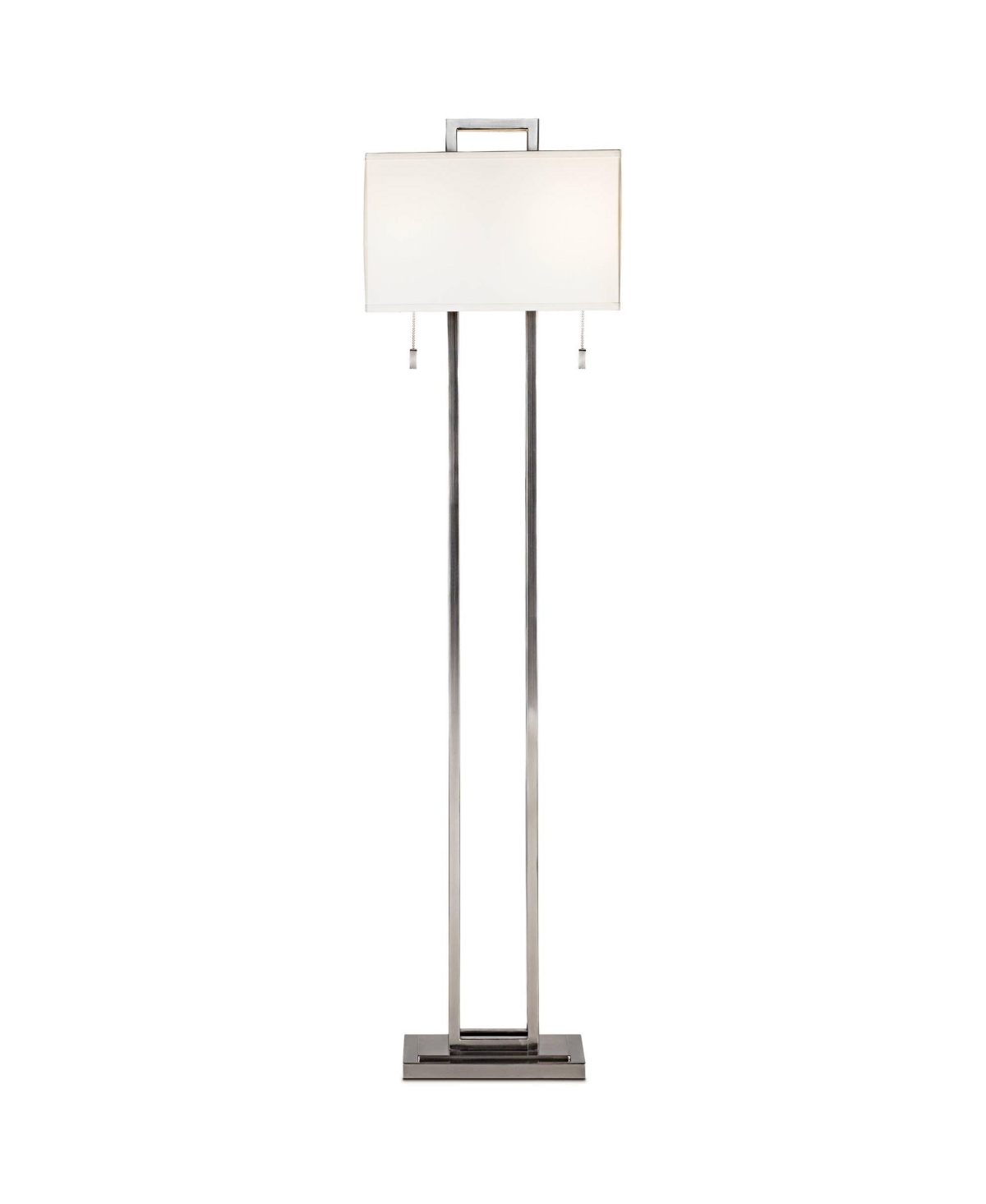 Possini Euro Design Modern Standing Floor Lamp Double Tier Tall Brushed NickelOpenwork Rectangular Off White Fabric Shade Decor for Living