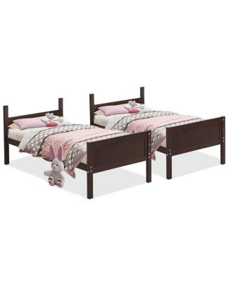 Wooden Twin Over Twin Bunk Bed Frames with Ladder and Safety Rail