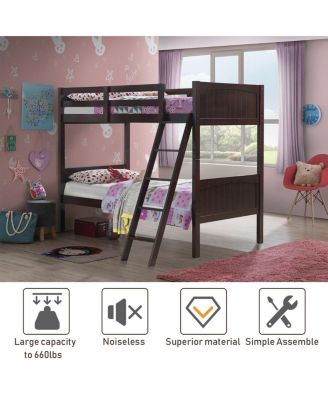 Wooden Twin Over Twin Bunk Bed Frames with Ladder and Safety Rail