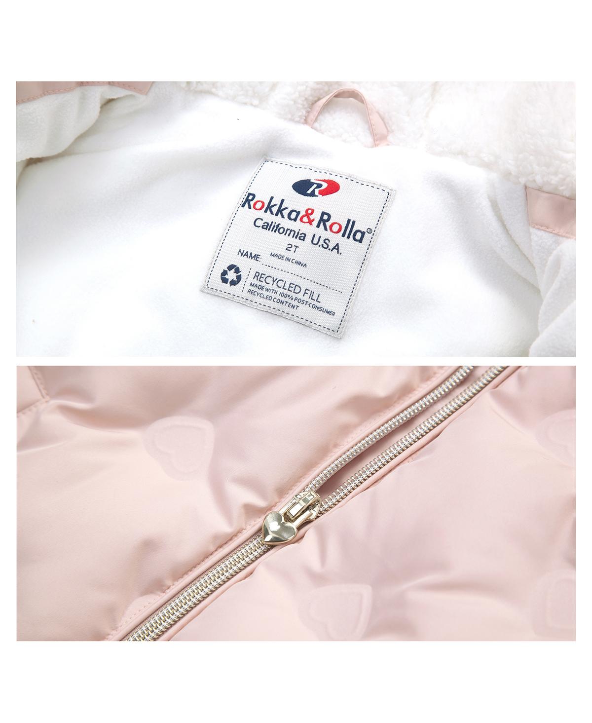 Rokka&Rolla Toddler Girls Fleece Lined Heart Puffer Jacket 2T-5T