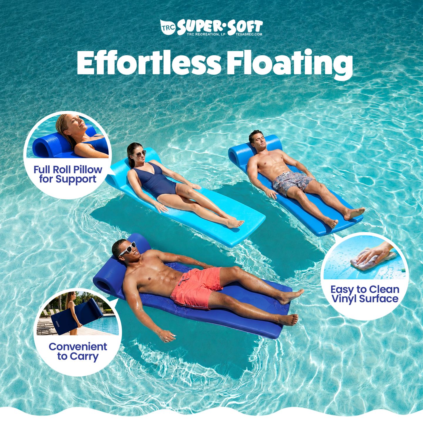 Детская игрушка TRC Recreation Sunsation 1.75" Thick Foam Lounger Raft Pool Float, Indigo Blue — фото 2