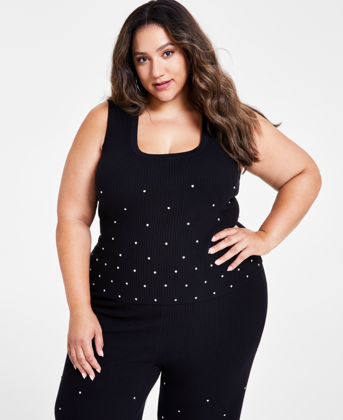 Nina Parker Trendy Plus Size Embellished Rib-Knit Tank