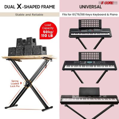 Piano Stand Double Braced Adjustable Keyboard Stands Metal X Style On Stage Keyboard Seat Durable & Sturdy Easy To Assemble - KS 2X BLK