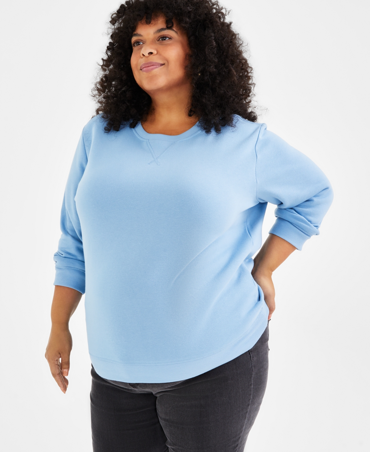 Style & Co Plus Size Fleece Long-Sleeve Crewneck Sweatshirt, Created for Style & Co