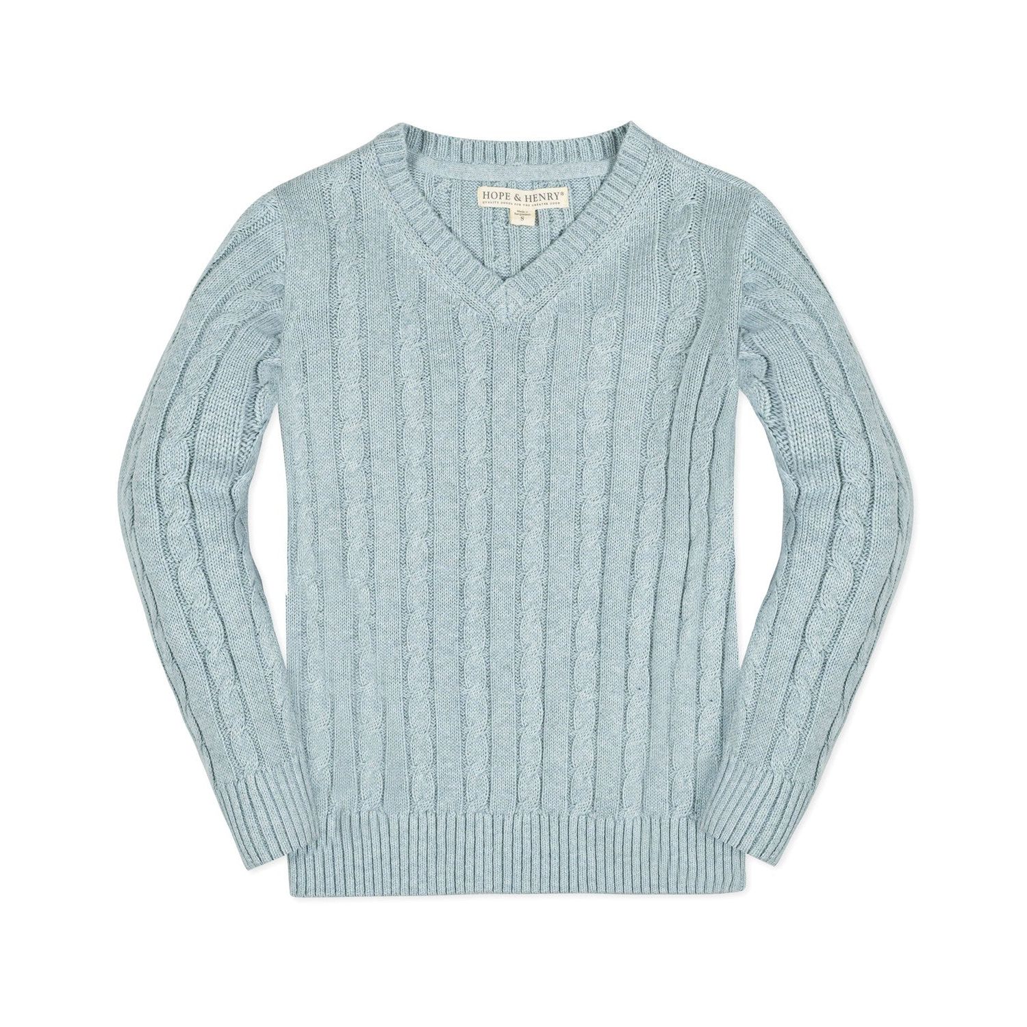 Hope and Henry Little and Big Boys' Organic Long Sleeve Fine Gauge Cable V-Neck Sweater