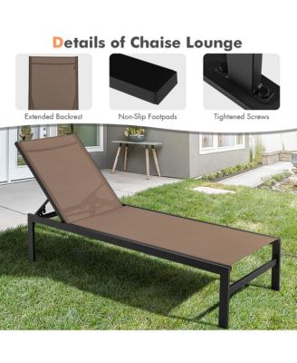 Set of 2 Aluminum Patio Chaise Lounge Outdoor Adjustable Lounge Chair W/ 6-Position Backrest