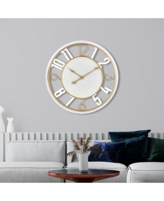 24" Modern Wooden Wall Clock - Sleek Design, Analog Display - Complements Various Styles (White)