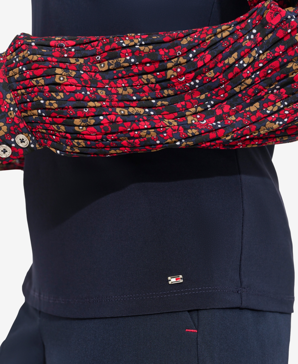 Tommy Hilfiger Women's Collared Pleated-Sleeve Top -Multi