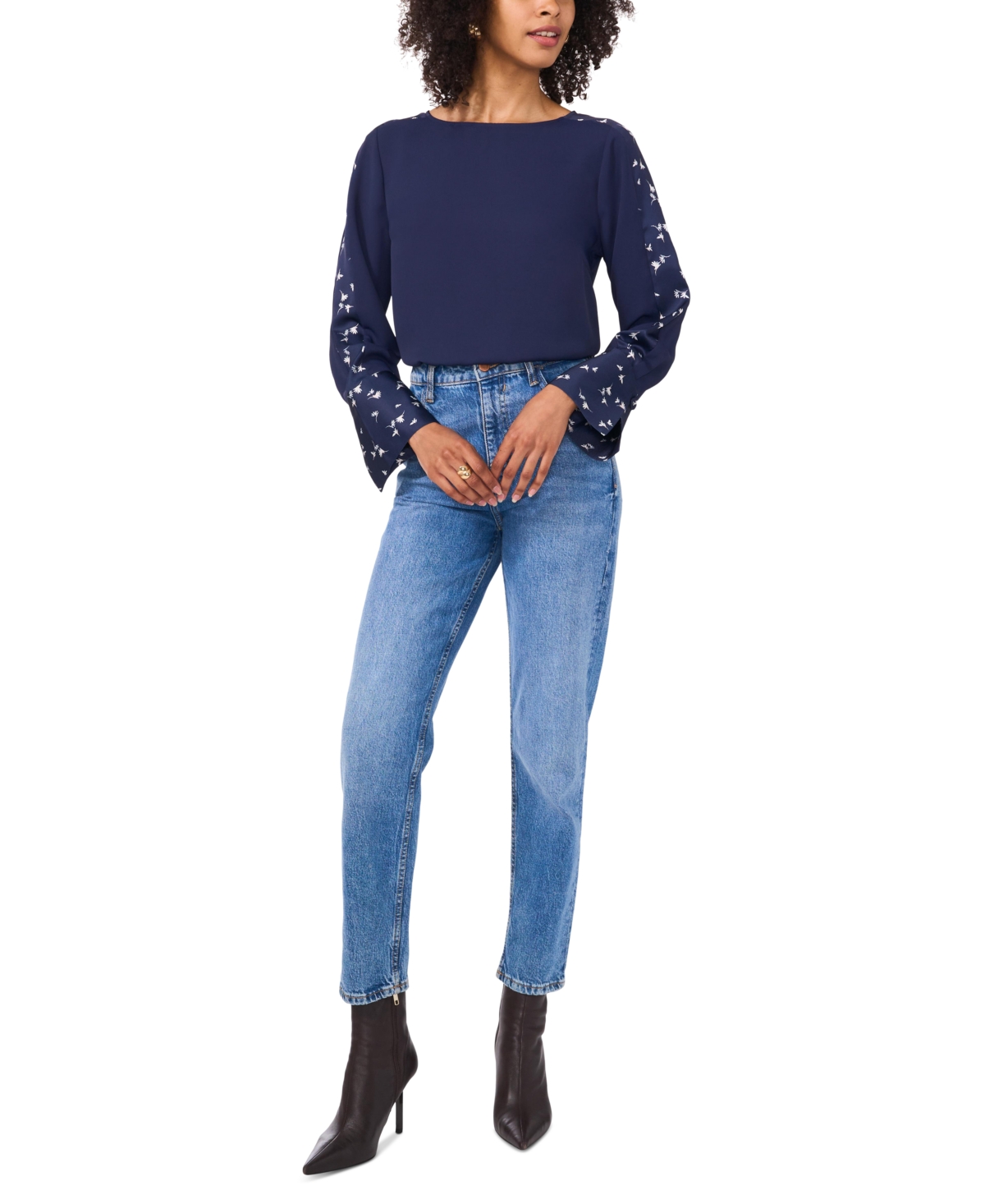Vince Camuto Women's Mixed-Media Crewneck Top