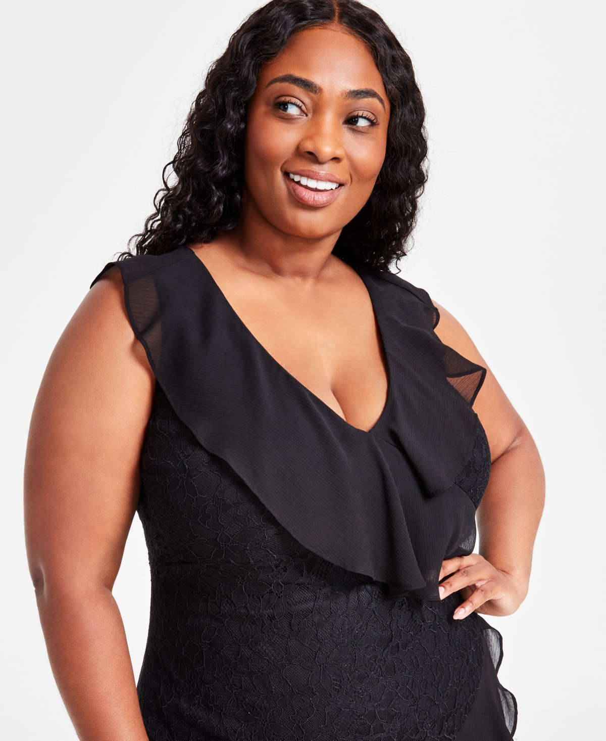 Tommy Hilfiger Plus Size Lace Ruffle-Trim Midi Dress