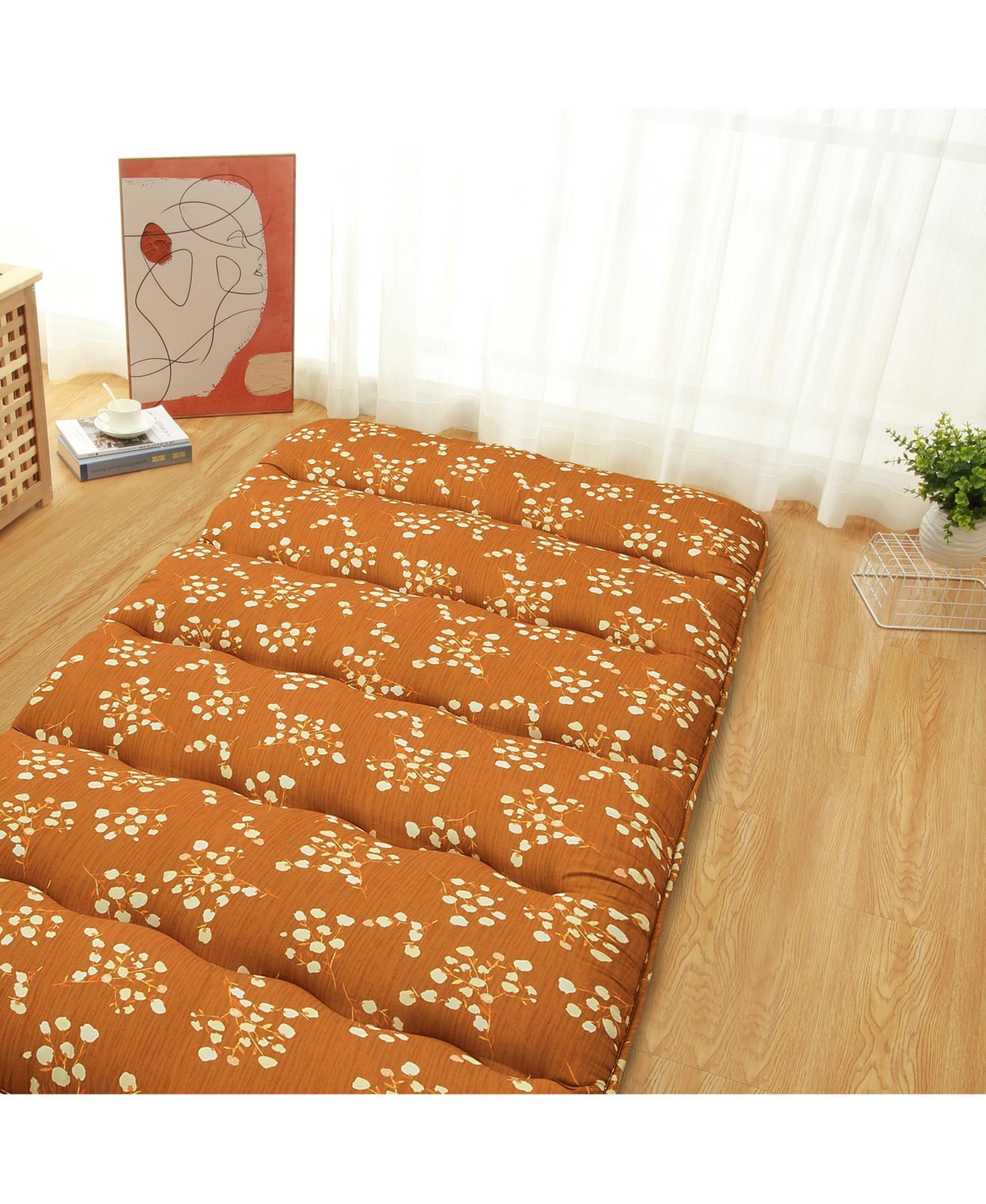 Caromio Futon Mattress Twin Size, Floral Print Floor Pad Portable Dorm Sleeping Pad
