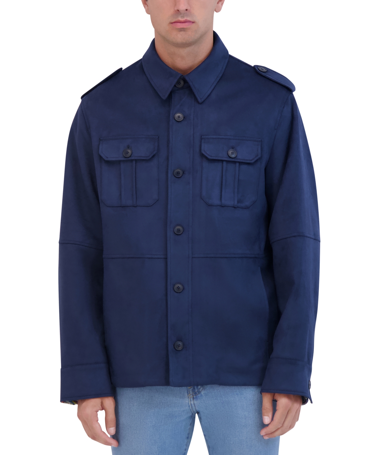 Robert Graham Men's Faux Suede Utility Overshirt Jacket In Blue