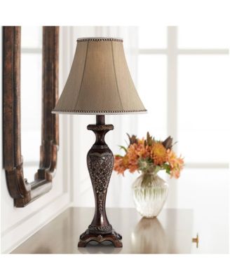 Hanna Traditional Accent Table Lamp 23 1/2" High Dark Bronze Candlestick Floral Bell Shade for Bedroom Living Room Bedside Office Family