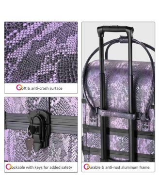 Purple Makeup Train Case Lockable Rolling Cosmetic Trolley Storage