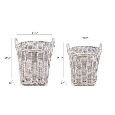 Arbour Rustic Hand-Woven Rattan Nesting Baskets with Wheels and Handles Set of 2
