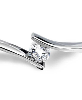 Simple Geometric CZ Solitaire Bypass Bangle Bracelet Sterling Silver Safety Clasp