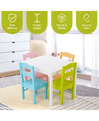 Kids 5 Pieces Table and Chair Set Wooden Children Activity Playroom Furniture Gift