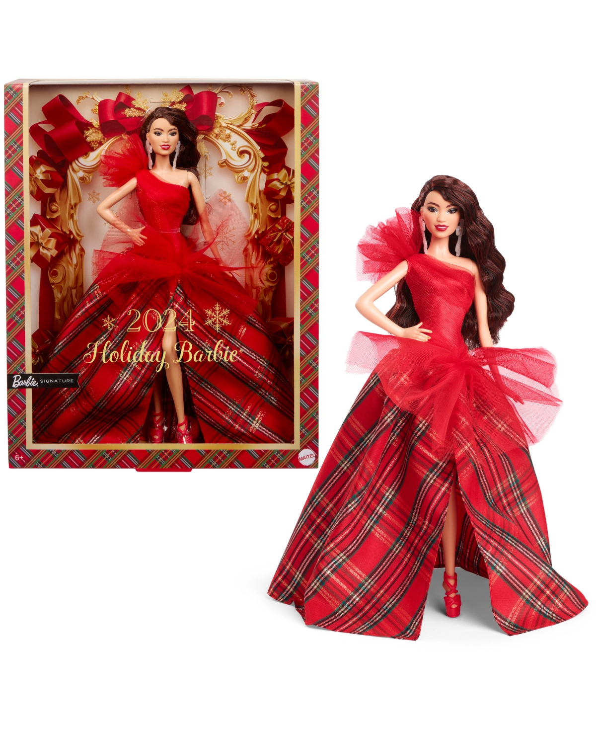 Barbie Signature 2024 Holiday  Fashion Doll, Seasonal Collector Gift, Dark Brown Hair With Plaid Gown In Asst