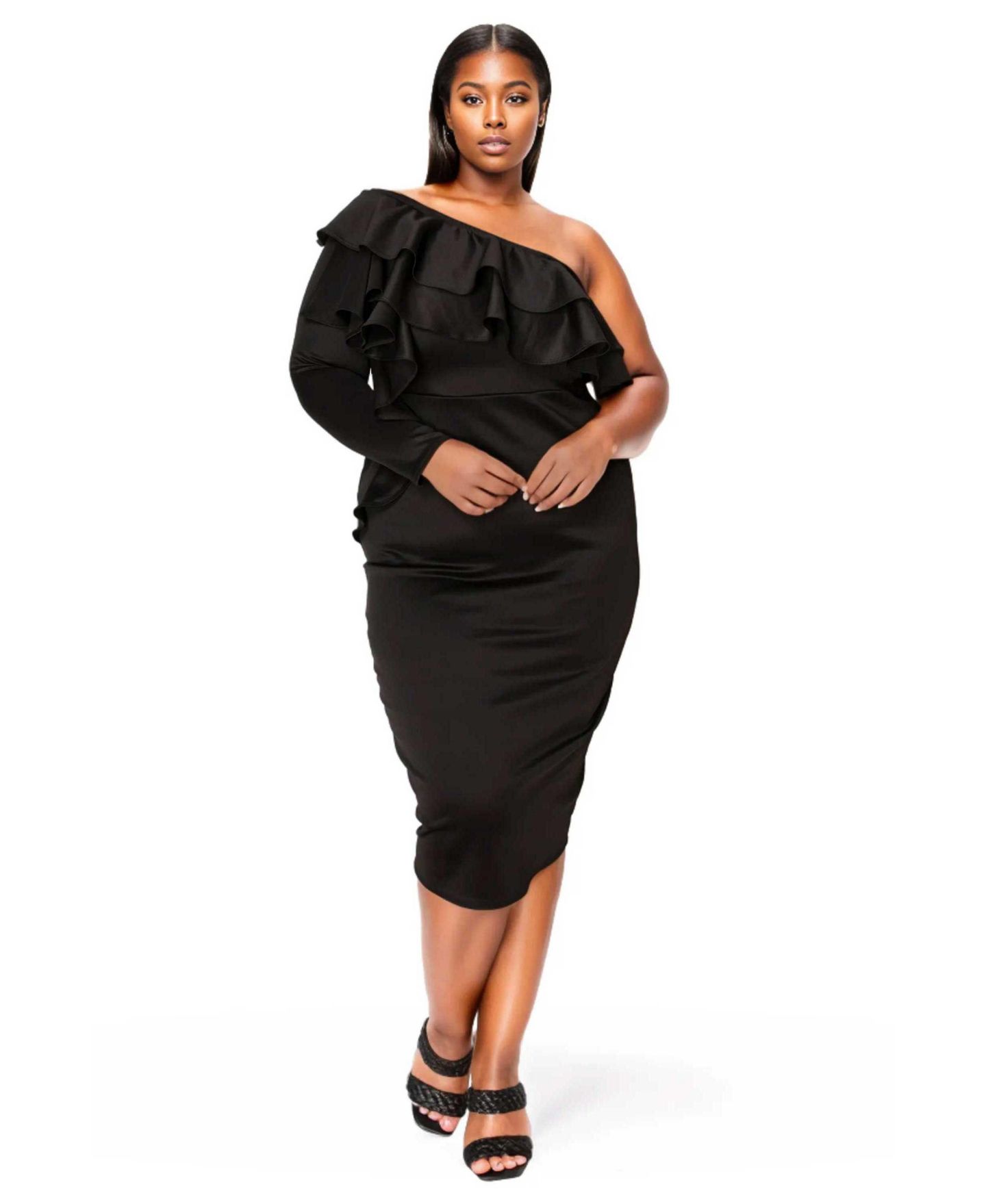 Женское платье L I V D Plus Size Val Ruffled Bodycon, цвет: Чёрный — фото 1