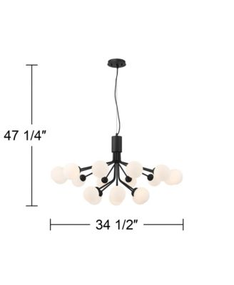 Davina Black Sputnik Chandelier 34 1/2" Wide Mid Century Modern LED White Shades 18-Light for Dining Room