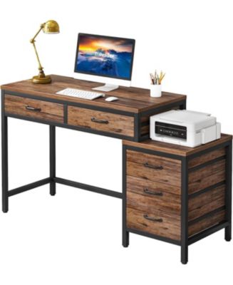 Tribesigns Wooden Desk with 5 Drawers, Switchable Chest, Computer Table ...
