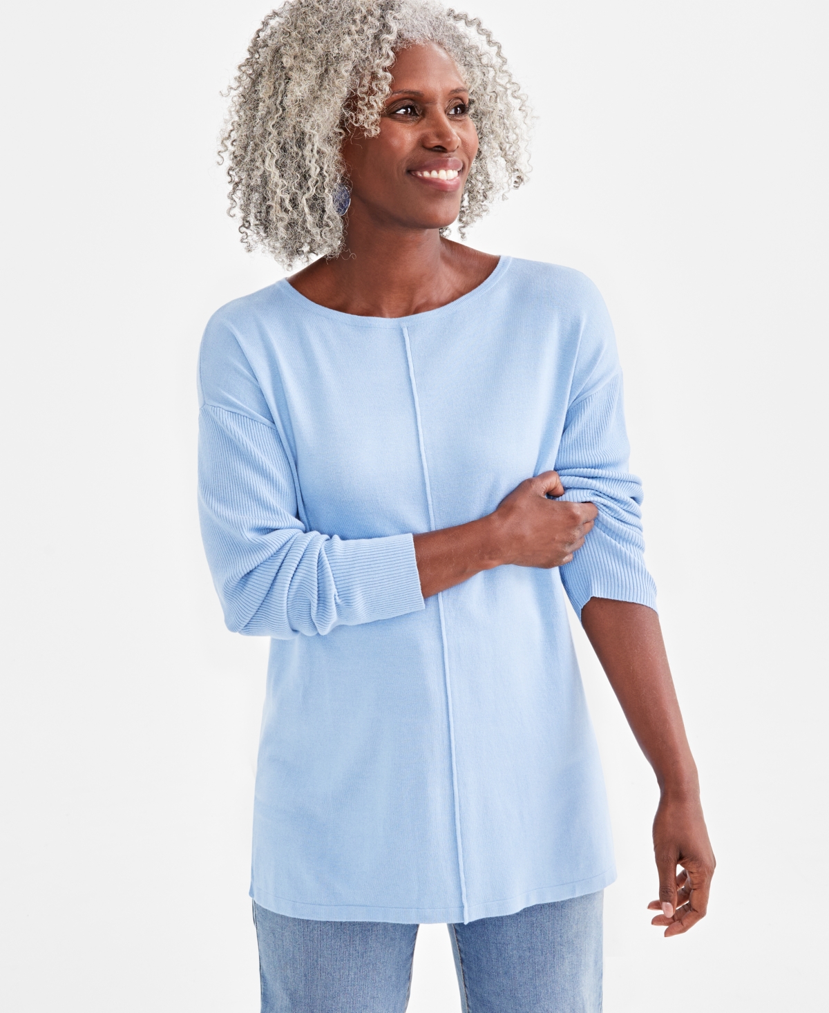 Style & Co Women's Seam-front Boat-neck Tunic Sweater, Created For Macy's In Pale Hydrangea
