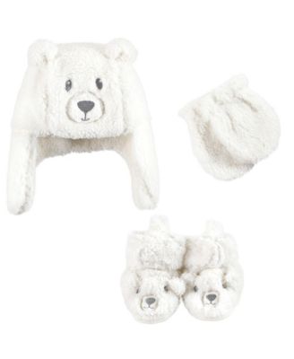 Baby Unisex Unisex Winter Warmth 3Pk Earflap Hat, Mittens & Plush Booties