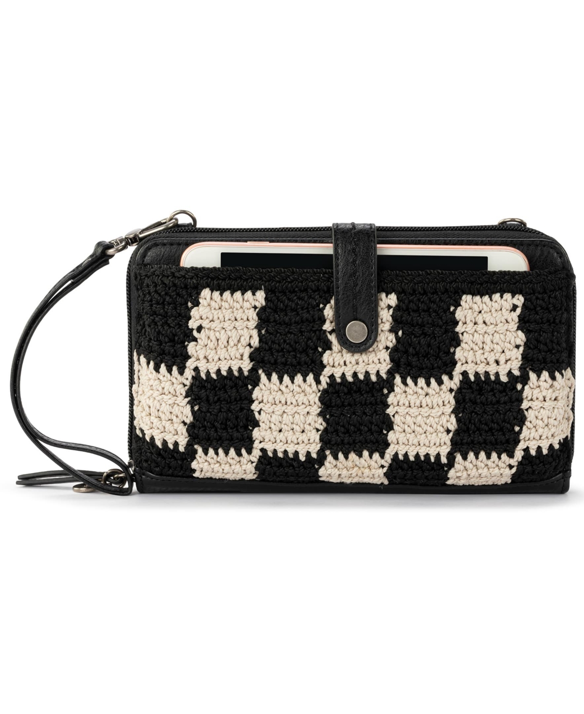 Women's Iris Leather Convertible Crossbody Bag - Black Check