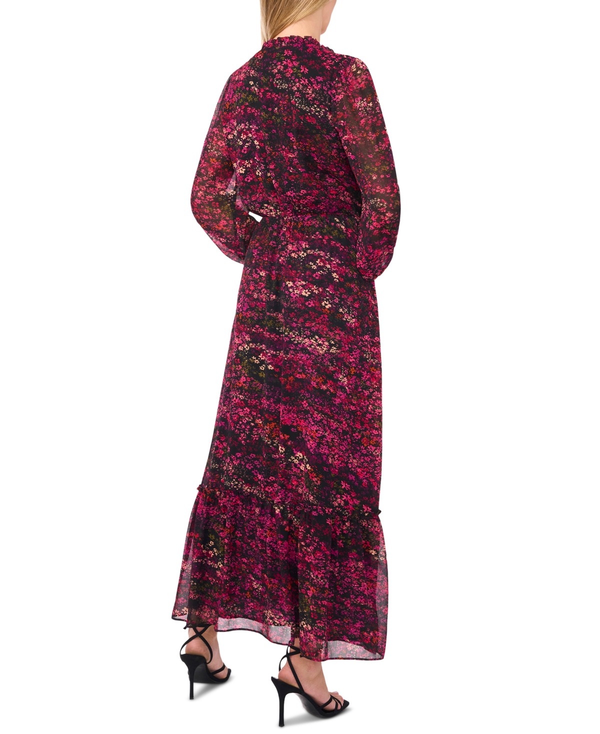 CeCe Women's Printed Split-Neck Maxi Dress