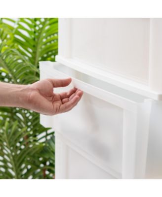 USA 4 Drawer Plastic Wide Storage Chest with 4 Casters, White/Natural