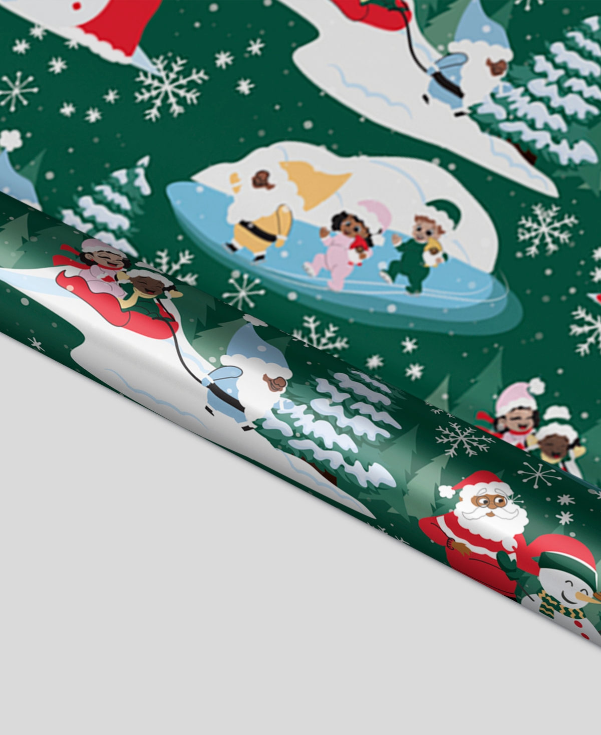BLACK PAPER PARTY GREEN WINTER FUN FOIL GIFT WRAP 